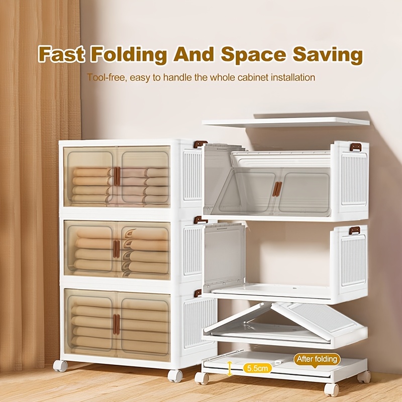 45/50Cm Oversized Folding Storage Cabinets with Wheels And LIDS - Foldable And Stackable Plastic Bins, Storage Cabinets for Household Storage And Organizing Appliances, Folding Storage Bins for Closets, Bedrooms, Kitchens, Office Storage