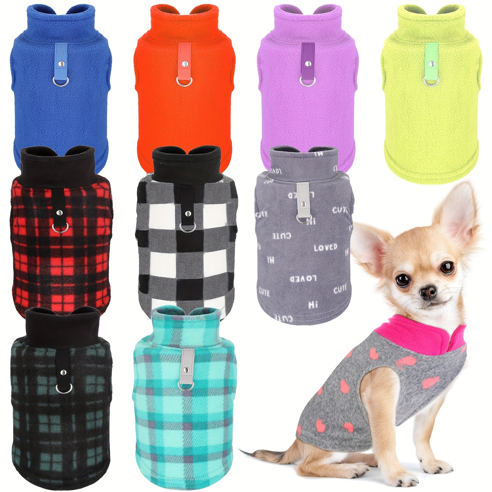 TEMU 10 Pack Small Dog Sweaters Fleece Pet Dog Clothes With Leash Ring Soft Warm Winter Puppy Shirt(stylish)