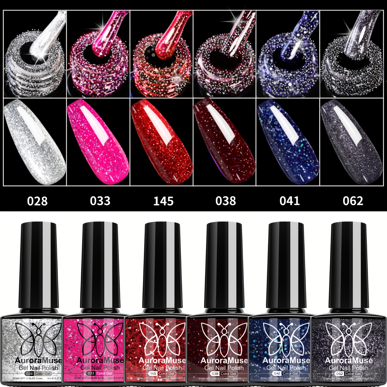 Image of Auroramuse 6pcs Gel Nail Polish Set - Random From New & Old Packaging, Use, Popular Colorway, High Gloss, Easy Application Kit, Nail Art, Long-lasting Shine, And Great For Holidays And Daily Use