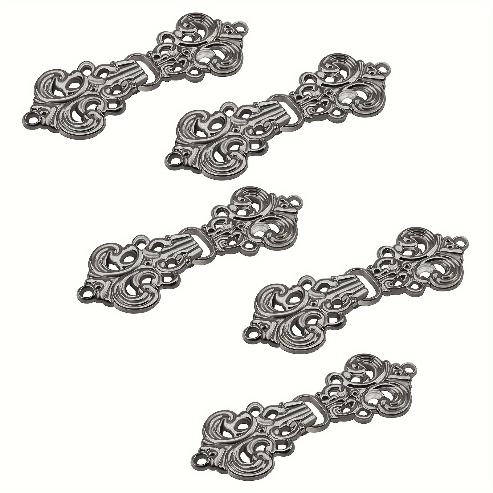 Image of Cardigan Clips, 5 Pairs Vintage Flower Pattern Cape Fasteners Sew On Hooks And Eyes Cardigan Clip Cloak Clasp Fasteners For Sweater Shawl