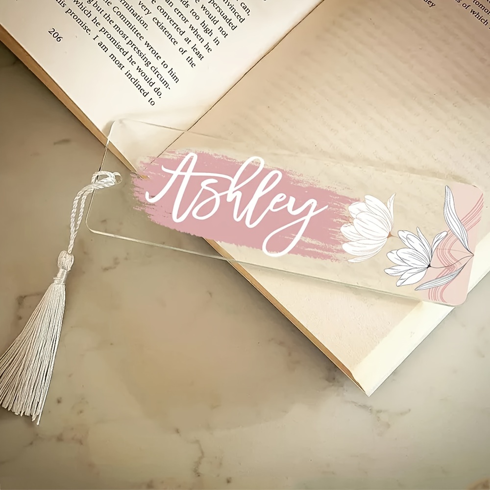 

1pc Custom Name Transparent Acrylic Bookmark With Tassel - Personalized Handmade Floral Book Accessory, Unique Gift For Readers, Christmas Present For Mom And Book Lovers