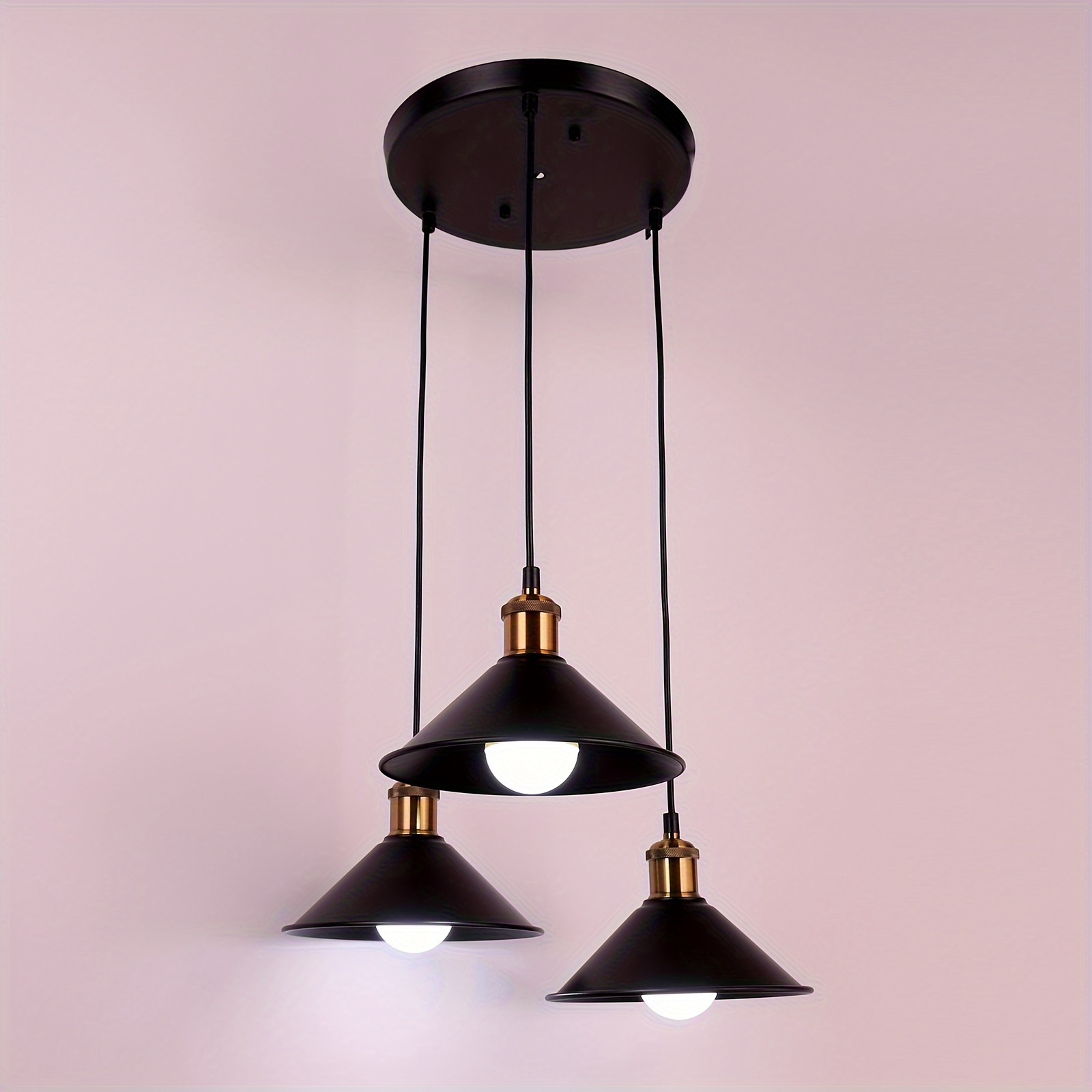 

3pcs Industrial Pendant Lights, Black Adjustable Metal Vintage Hanging Industry Loft Retro Pendant Lights, Fixtures E26 For Home Kitchens Island Bar Lights For Dining Room