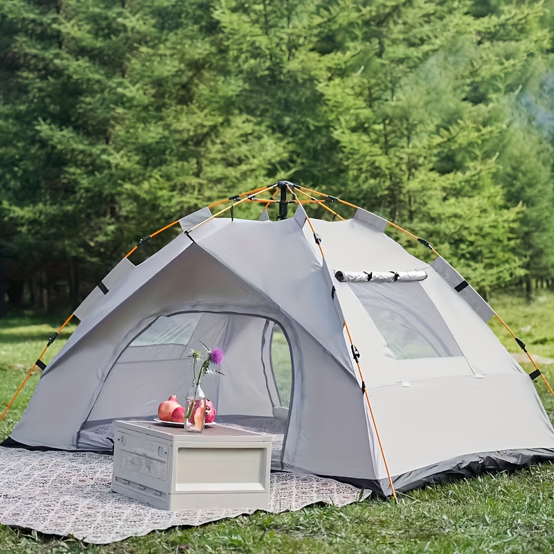   quick open automatic   up tent with fiberglass poles oxford cloth   zip closure suitable for hiking travel and beach grey double door 2 people capacity