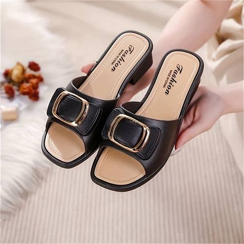 1 pair of womens thick heel flip flops and black simple and elegant suitable for and light business occasions