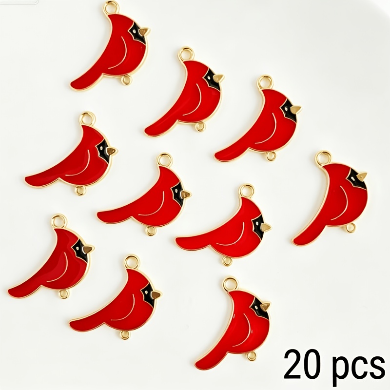 TEMU 20pcs Breloques Émaillées Oiseau Rouge , Pendentifs Animaux en Alliage de pour la Fabrication de Bijoux - Idéal pour Boucles d'Oreilles et