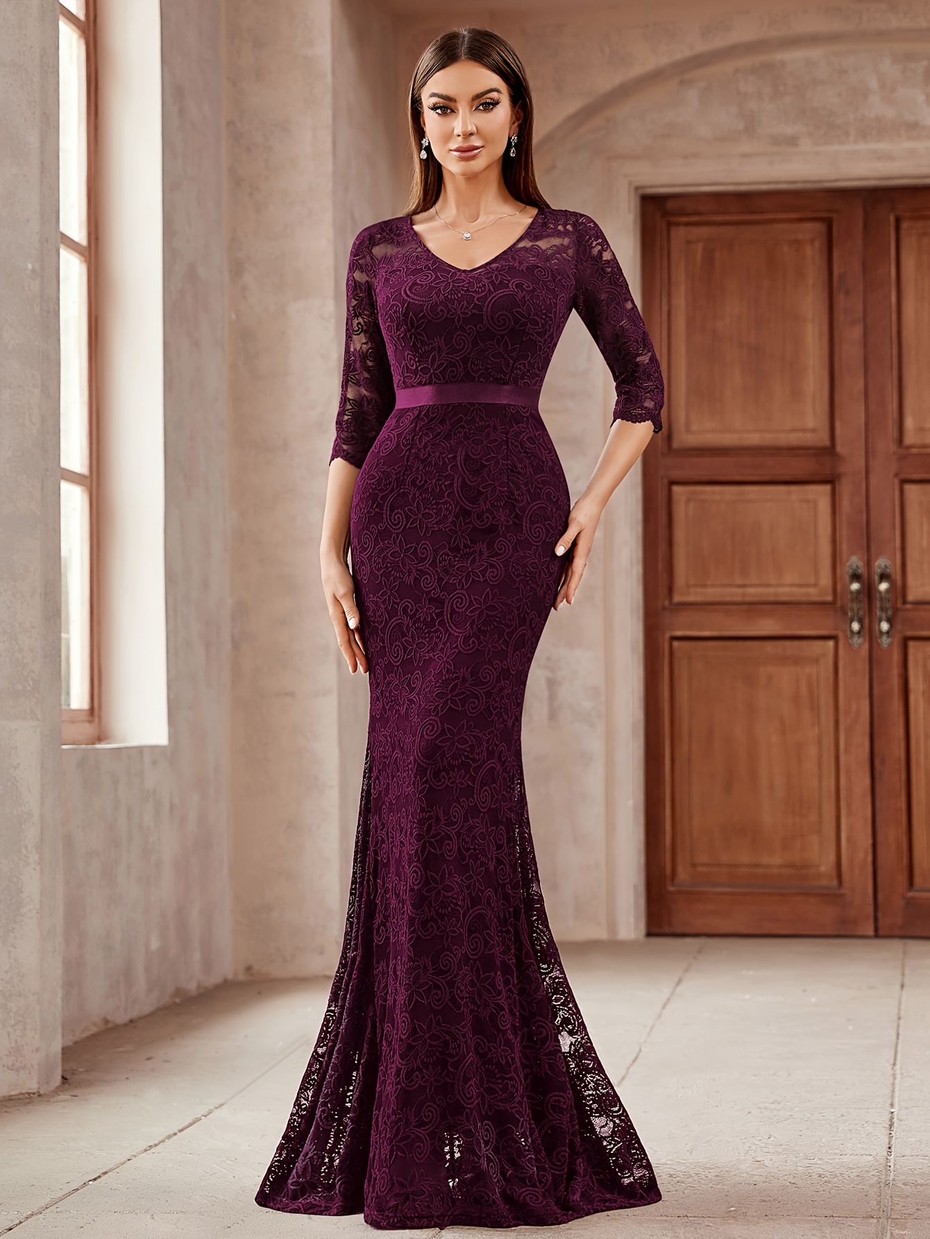 53289 elegant womens floral lace bridesmaid maxi dress - Temu