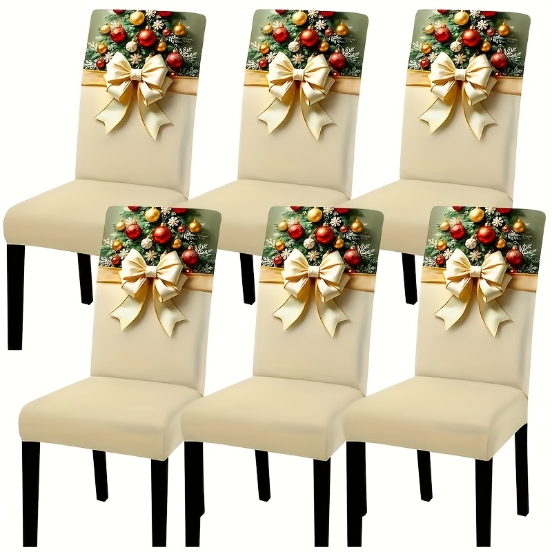 TEMU Lot de 6 housses de chaise de salle à manger de Noël | Housses de chaise extensibles et lavables pour les fêtes d'hiver, de de Noël, silhouette