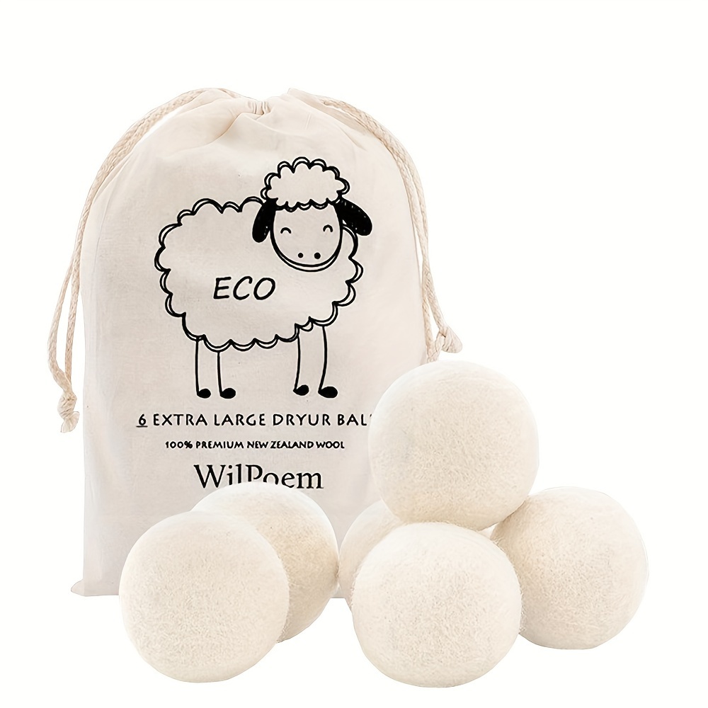 TEMU 6-pack Wool Dryer Balls, Reusable Natural Fabric Softener, Suitable For Laundry; Dryer Balls Help Shorten Drying Time And Reduce Clothing