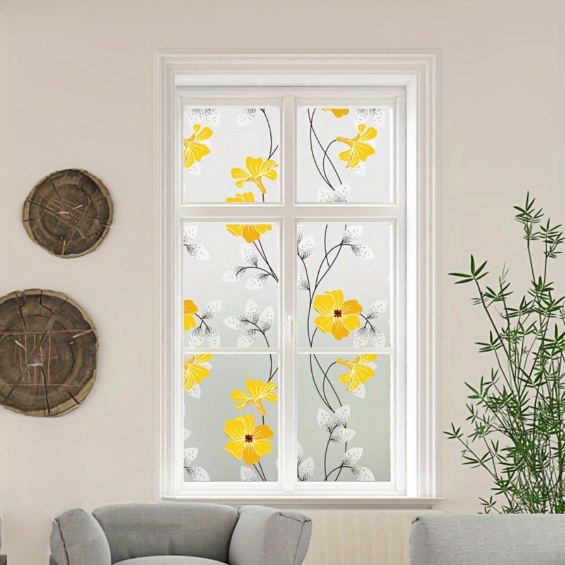 1pc yellow floral pattern window film static clings glass film window privacy film static window sticker for home decor details 9