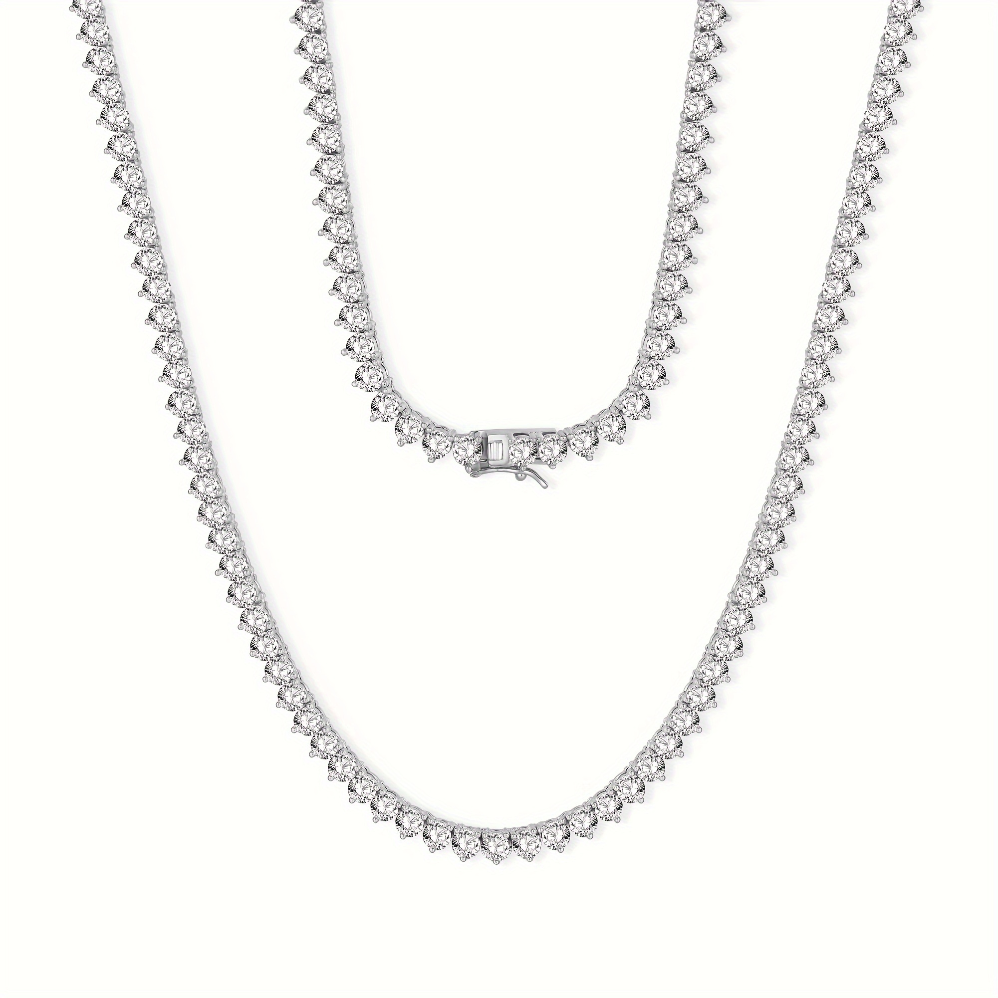

Tennis Necklaces For Women|4mm Simulate Tennis Chain|3-prong-setting Cz|18k White Gold Plated|size 16-22 Inches