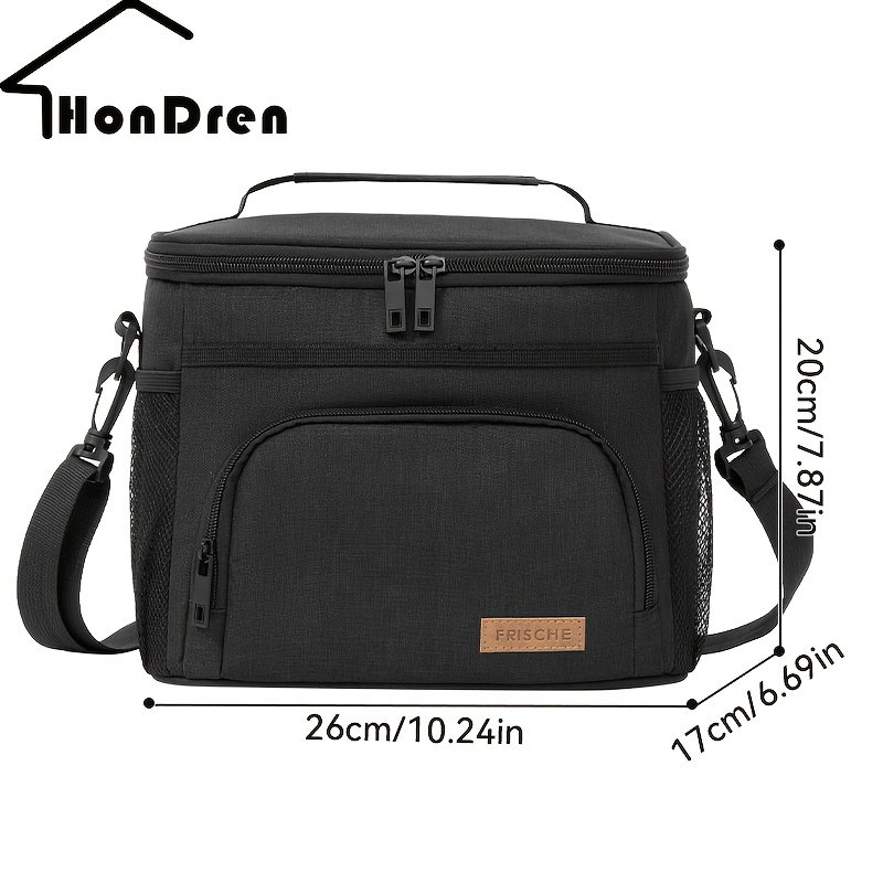 TEMU Large Capacity Insulated Lunch Bag, Square Bento Cooler Tote With Zipper Closure, Top Handle& Adjustable Shoulder Strap, Multi-pocket Thermal