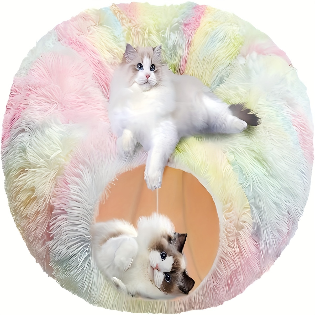 TEMU Cat Tunnel Bed With Furry Soft Mat, Cat Donut Tunnels For Indoor Kitten Large Cats To And Play, Peekaboo Tube Cat Cave Toys, Foldable & Easy To Store.