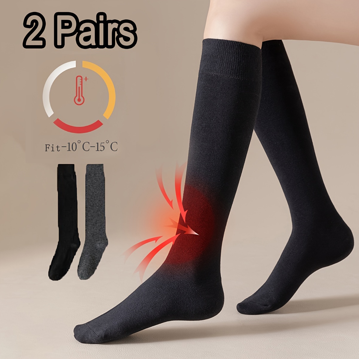 

Lot de 2 Chaussettes Hautes Thermiques pour Femmes - Confortables & Chaudes, Combo Élégant Noir & pour l'Hiver