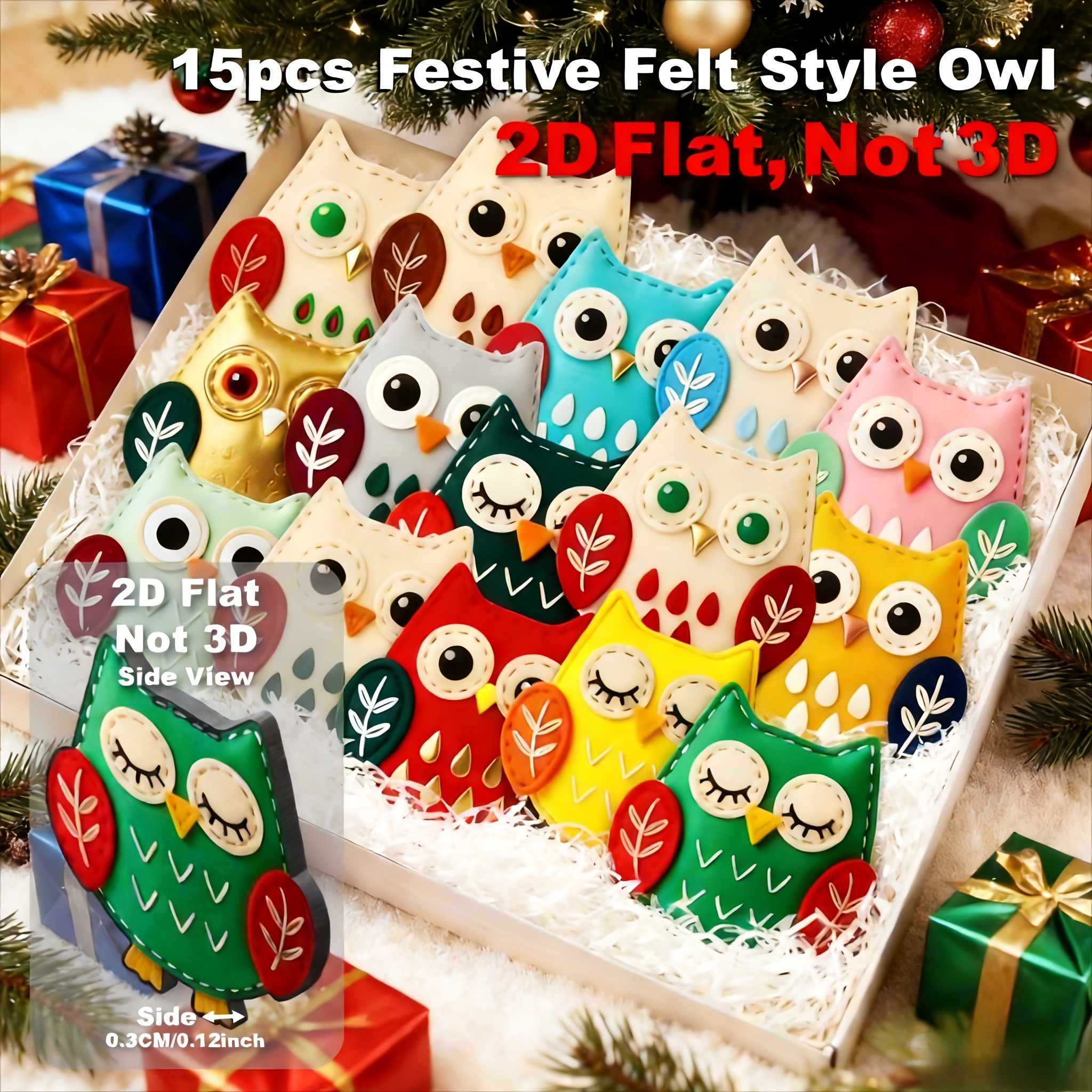 Image of 2d Flat, [2d Flat] 15pcs Festive Felt Owl Pendants, Thanksgiving Halloween Party Decoration, Outdoor Decoration, Wooden Pendants, Pendants, New Year, Gifts [2d Flat]