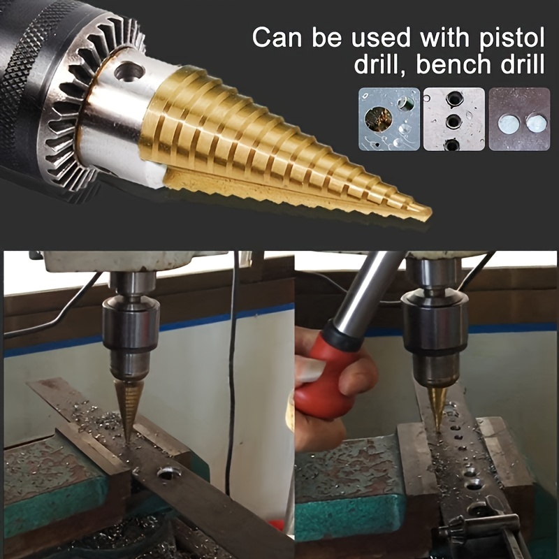 Juego de 3 brocas escalonadas de acero de alta velocidad con recubrimiento de titanio, resistentes, para madera y metal, sin necesidad de electricidad, paquete mixto