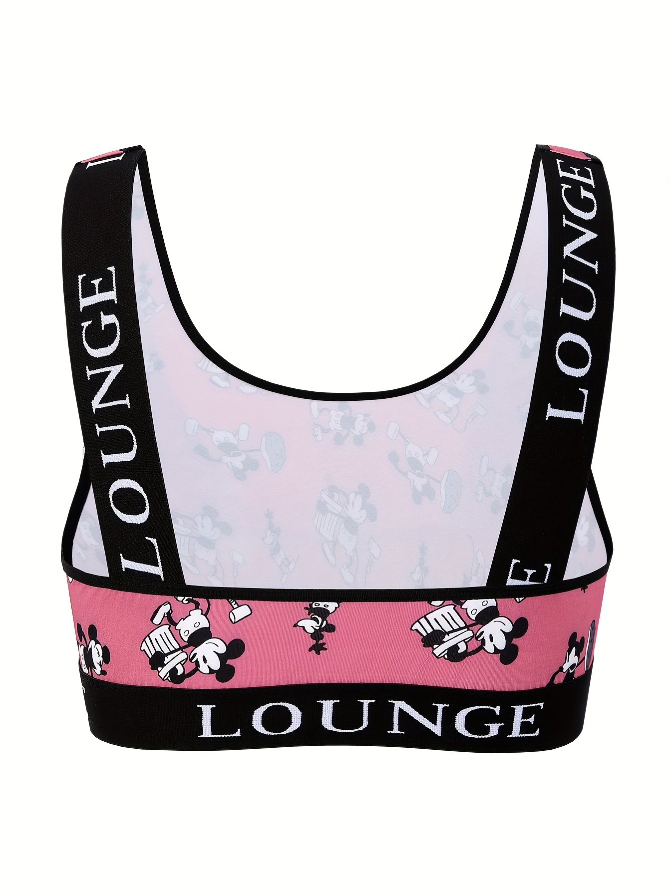 Plus Size Women's Cartoon Mouse Print Letter Tape Non Padded Bralette