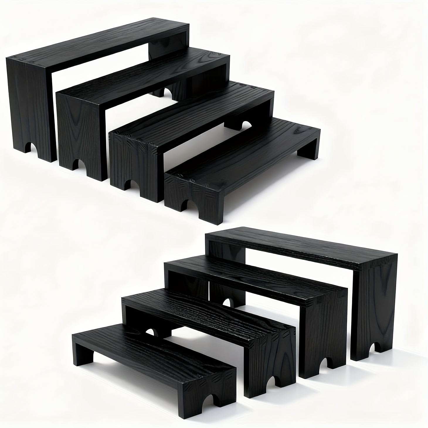 TEMU Large Display Wood Risers, Wooden Stand 8 Tier Decorative Rectangular, No Installation Tequired, 2 Set 8pcs Cupcake Stands Cologne Perfume