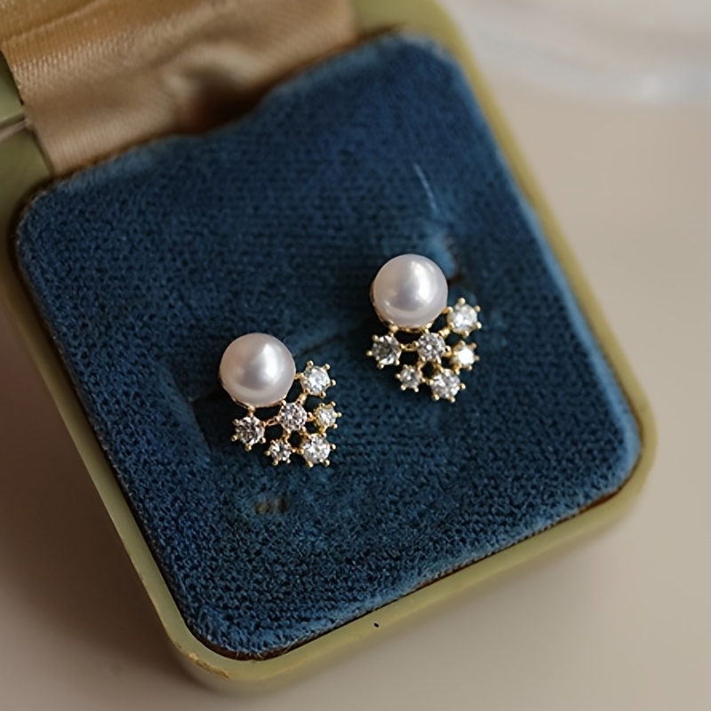 TEMU A Pair Of Elegant Irregular Glass-inlaid Spliced Stud Earrings, Mini And Delicate, Suitable For Women's Wedding Banquets, Bridal Engagements,