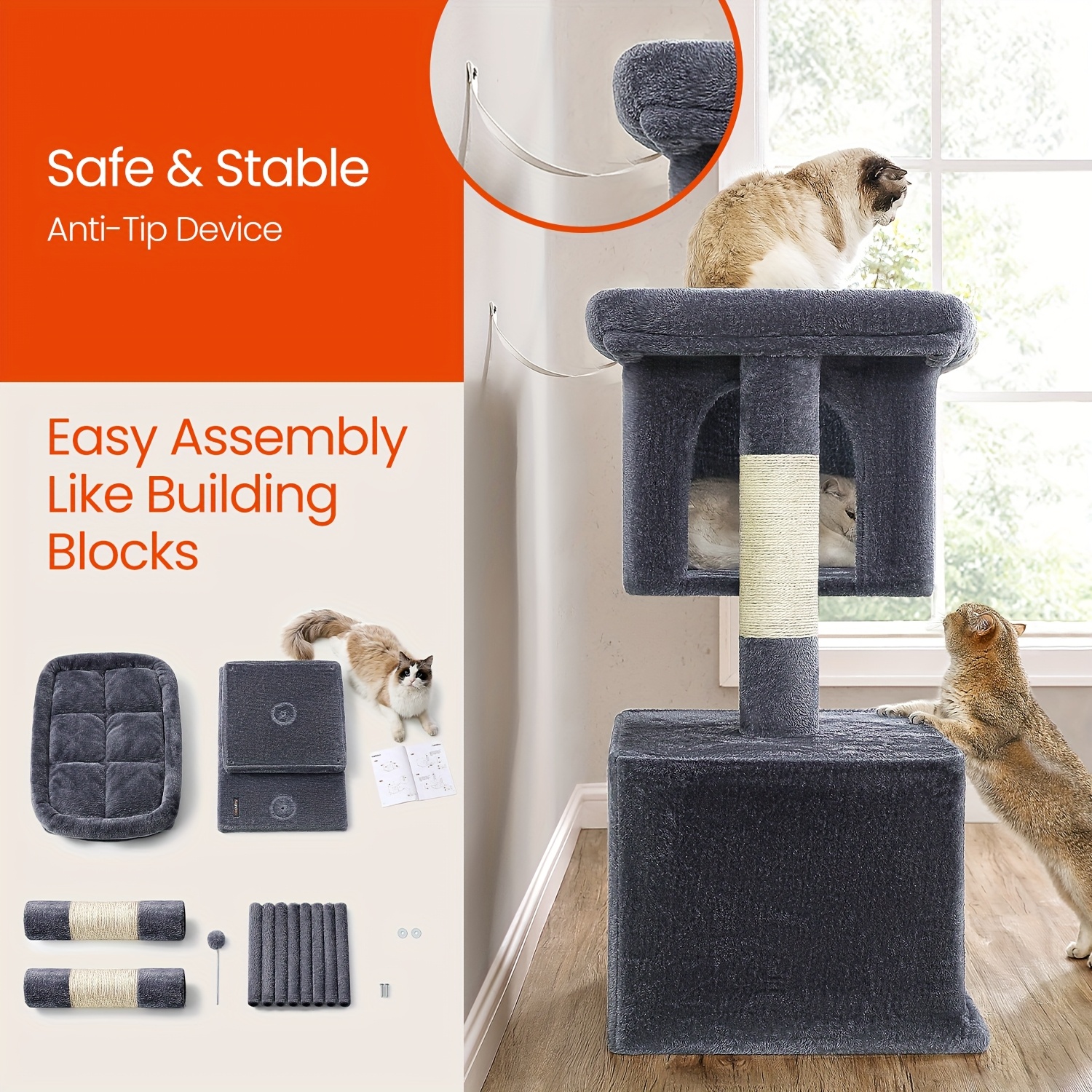Image of Cat Tree, Cat Tower, Cat Condo For Extra Large Cats Up To 20 Kg, Large Cat Perch, 2 Cat Caves, Scratching Post
