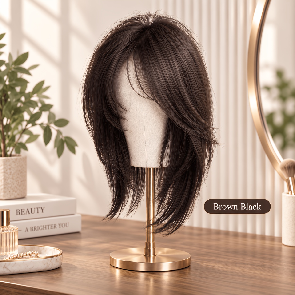 TEMU 1pc Women's Layered Hair Topper With Bangs, Natural Looking Clip-in Hairpiece For Thinning Hair, Lightweight Volume Enhancer With Secure Clips,