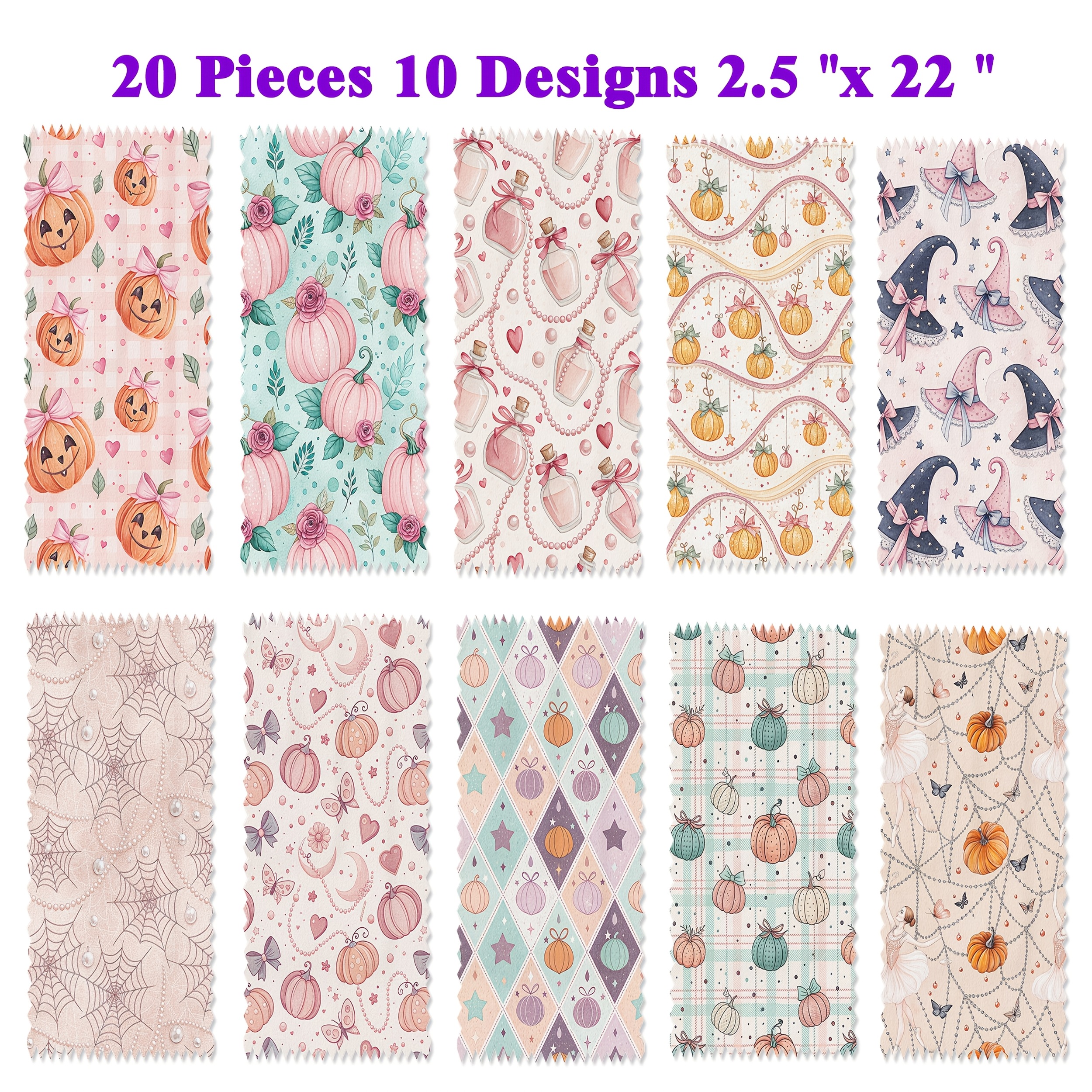 TEMU [Indispensable pour les loisirs créatifs du ] Bandes de tissu prédécoupées Jelly Roll 20pcs, 2.5 X 22 pouces Tissus imprimés Citrouille Nœud