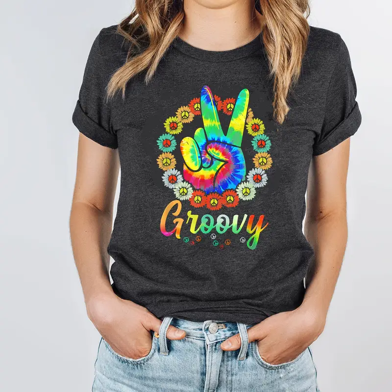 Tie Dye Flowered Peace Sign Graphic Hippie T-Shirt Tie Dye Flowered Peace Sign Graphic Hippie T-Shirt