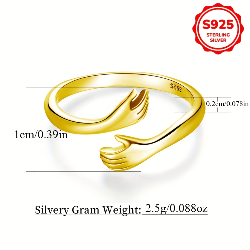 925 Sterling Silver Hug Rings Adjustable Cuff Wrap Around Hand Love