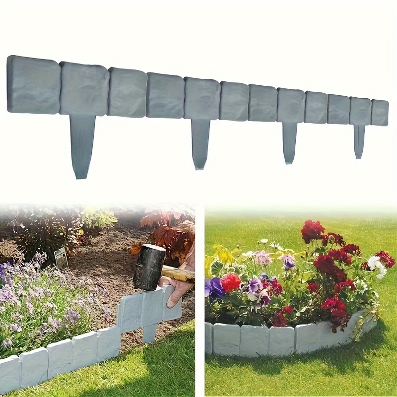 

20pcs Plastic Garden Edging Borders, Imitation Gray Stone Design, Interlocking Sections, Small Garden Fences For Flower Bed Border & Yard Decoration