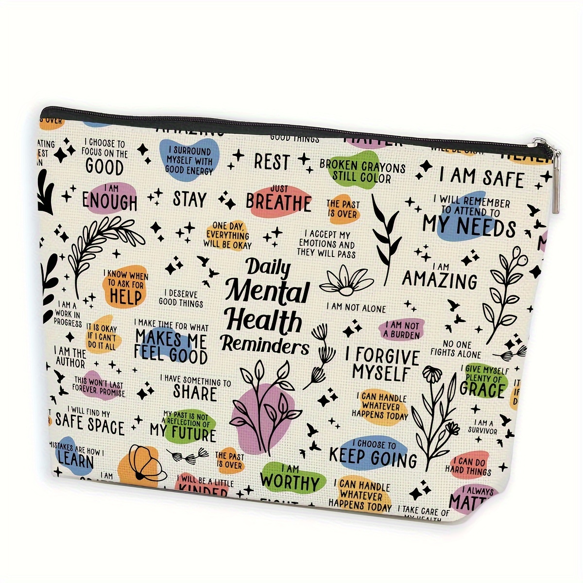 Make-up-Tasche Mit Mental-Health-Spruch – Motivationsgeschenk Für Frauen, 19x25 Cm