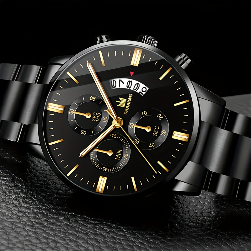 3pcs sporty steel band watch exquisite wallet and fashion glasses mens watch set a surprise gift for his christmas and valentines day birthday birthday present holiday surprise stylish accessory modern wristwatch durable steel band detailing watch mens wristwatch fashionconscious men stylish valentines day watch jewelry for men Product details 2