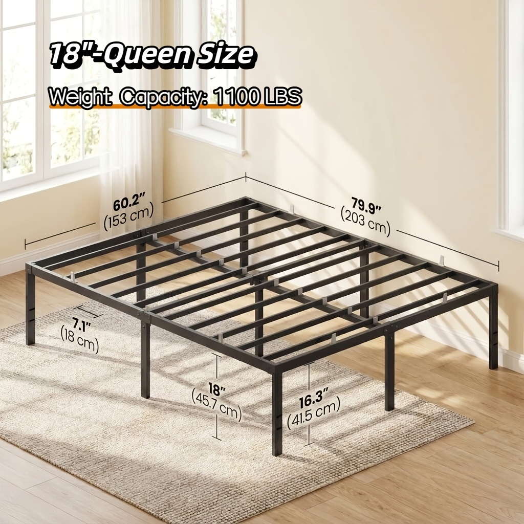 TEMU Heavy Duty Metal Platform Bed Frame With Under-bed Storage, Spring Needed, 14/16/18 Inch Height, Twin/full/queen/king Size, Easy Assembly Black