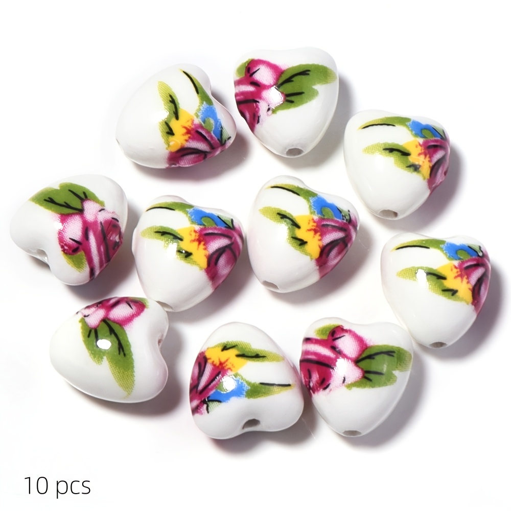 10pcs Random Color Ceramic Peach Heart Beads for Jewelry Making