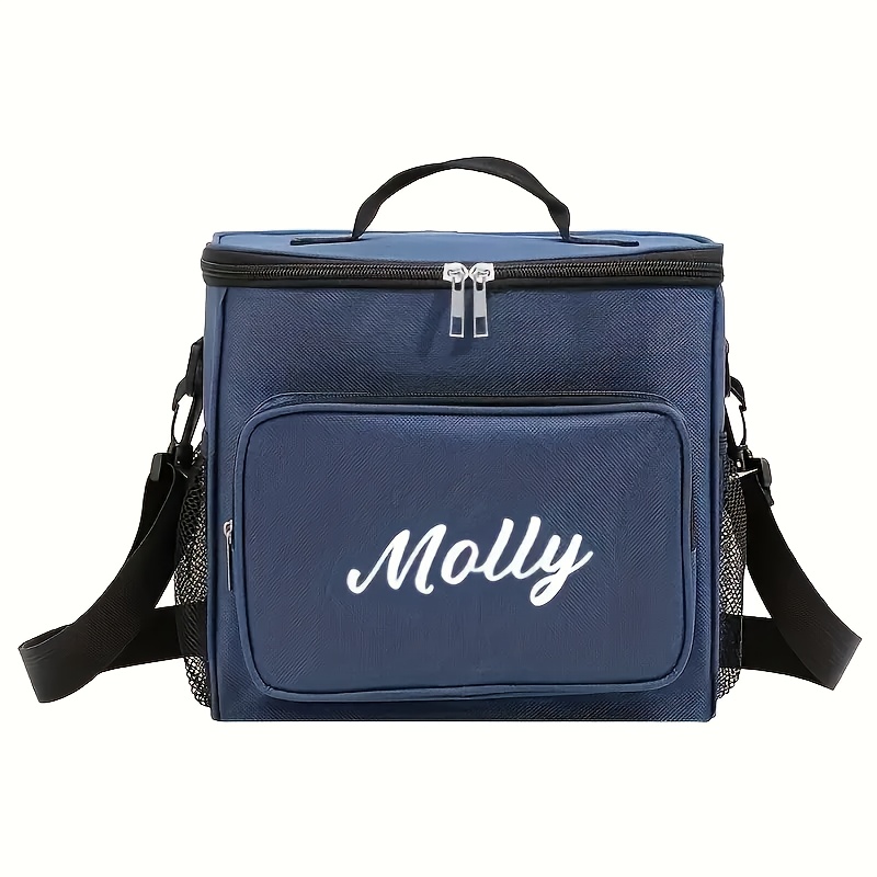 TEMU Customizable Name/text Double-layer Polyester Insulated Lunch Box With Ice Pack - Large Capacity, Portable And Detachable, Insulated Lunch Bag
