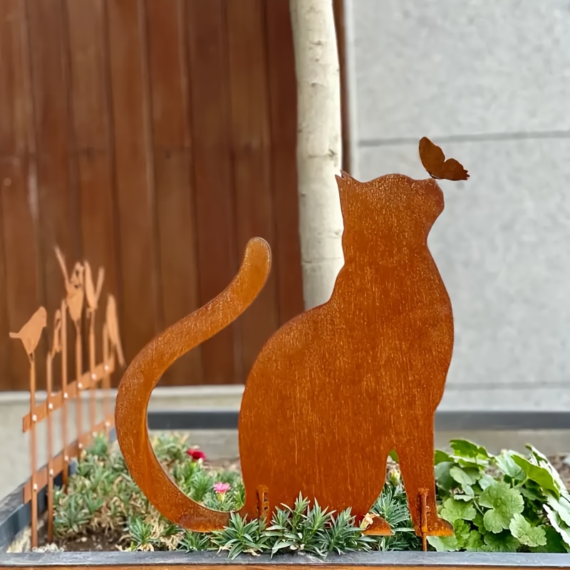 Image of Metal , Cat And , Rusty Metal Animal Sculpture, Outdoor Courtyard Art, Metal Decorative Ornament, Sculpture