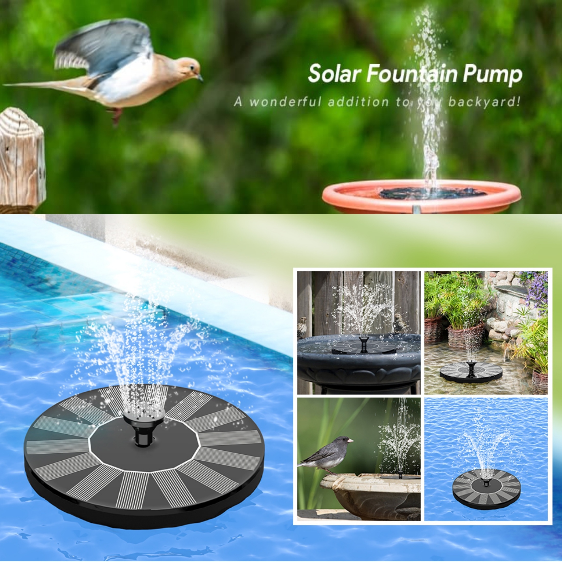 

effortless Setup" Solar-powered 1.5w Pond Fountain With 6 Nozzles - Floating Water Pump For Bird Baths And Ponds