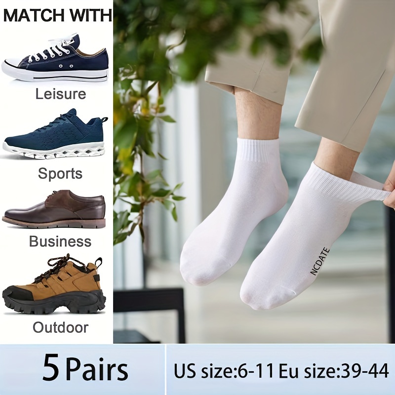 

5 Pairs Men's Short Crew Socks, Breathable Comfy Casual Socks Fashion Sports Socks For Basketball Running