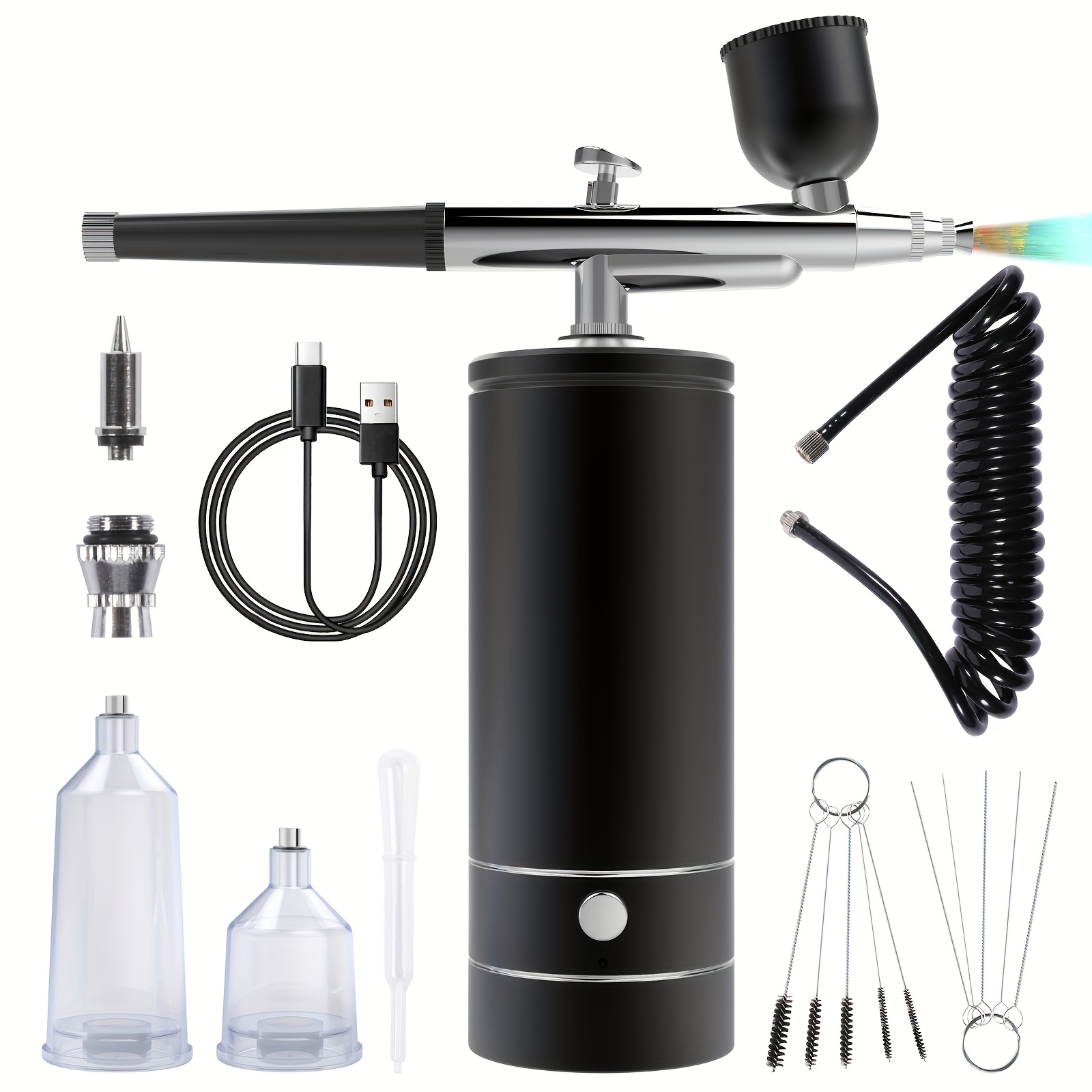 

Cordless Airbrush Kit With Compressor - Usb Rechargeable, Portable Spray For Makeup, Nail Art, Hair Coloring & Crafts - Includes 20cc & 40cc Cups, Cleaning Brushes