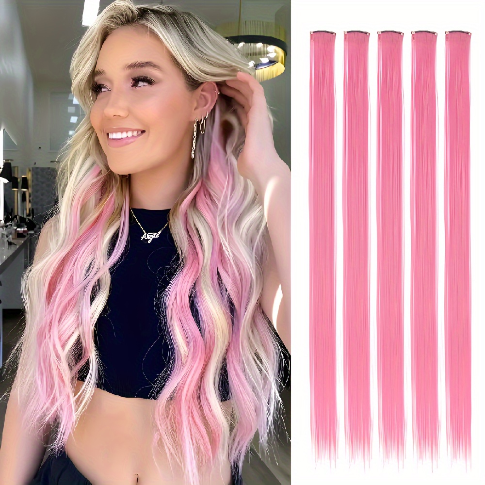 5pcs 20pcs pink hair clips 20 inch long straight hair clips  display picture 3