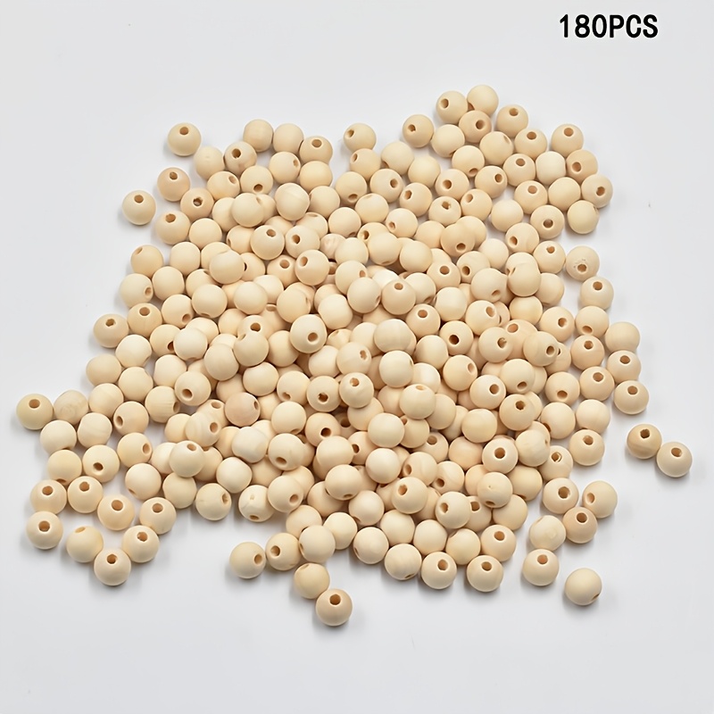 TEMU 180pcs Wooden Bead Loose Beads Natural Wood Beads Unfinished Wooden Spacer Beads For Christmas Tree Wreath Pendant Craft Jewelry Making Decor