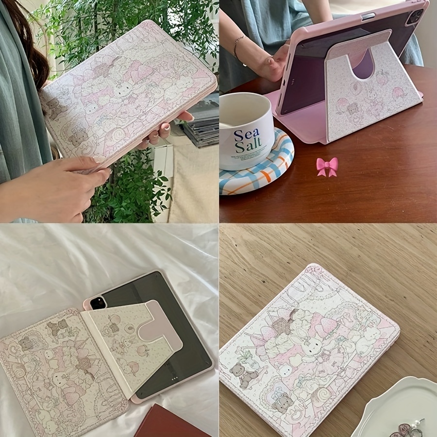 

1pc Pink Cartoon Lace Bunny Rotatable Tablet Protective Case For /pro11/10th/10.9air4/5/6 2024