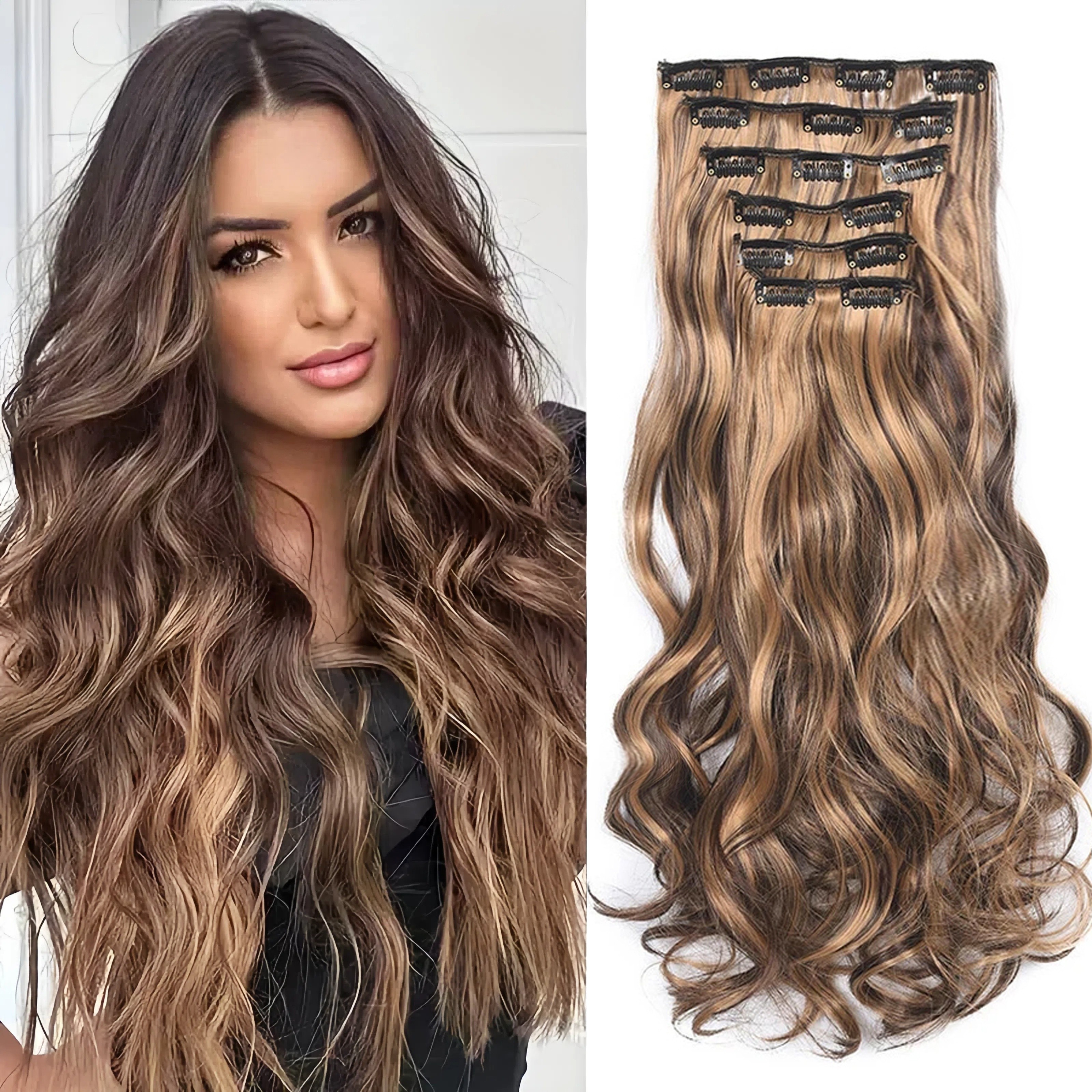 

Clip-in Curly Hair Extension, Heat Resistant, Multi-tone, Basic Shades For All Women Holiday Wear Hairpiece