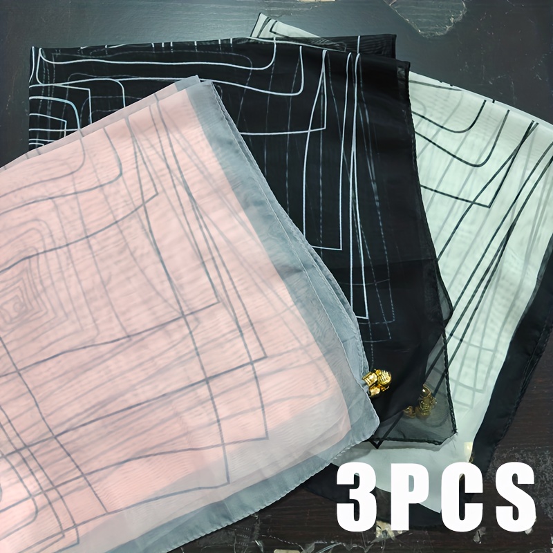 TEMU 3 pièces Nouveaux Foulards Géométriques pour Femmes, Design Simple et Légers, Respirants et Polyvalents. Couleurs Vibrantes, Style Minimaliste,