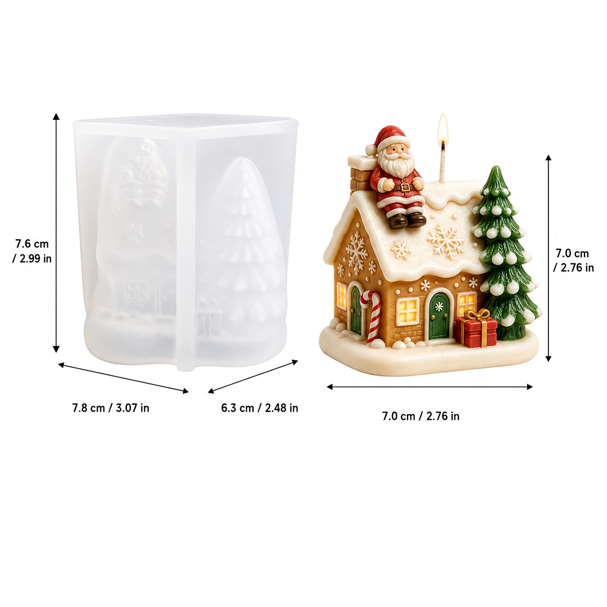 TEMU 1pc Christmas Cottage Candle Silicone Mold, Christmas Cottage Shape, Used For Candle/soap/gypsum Ornament, Easy Demolding, Multifunctional Mold.