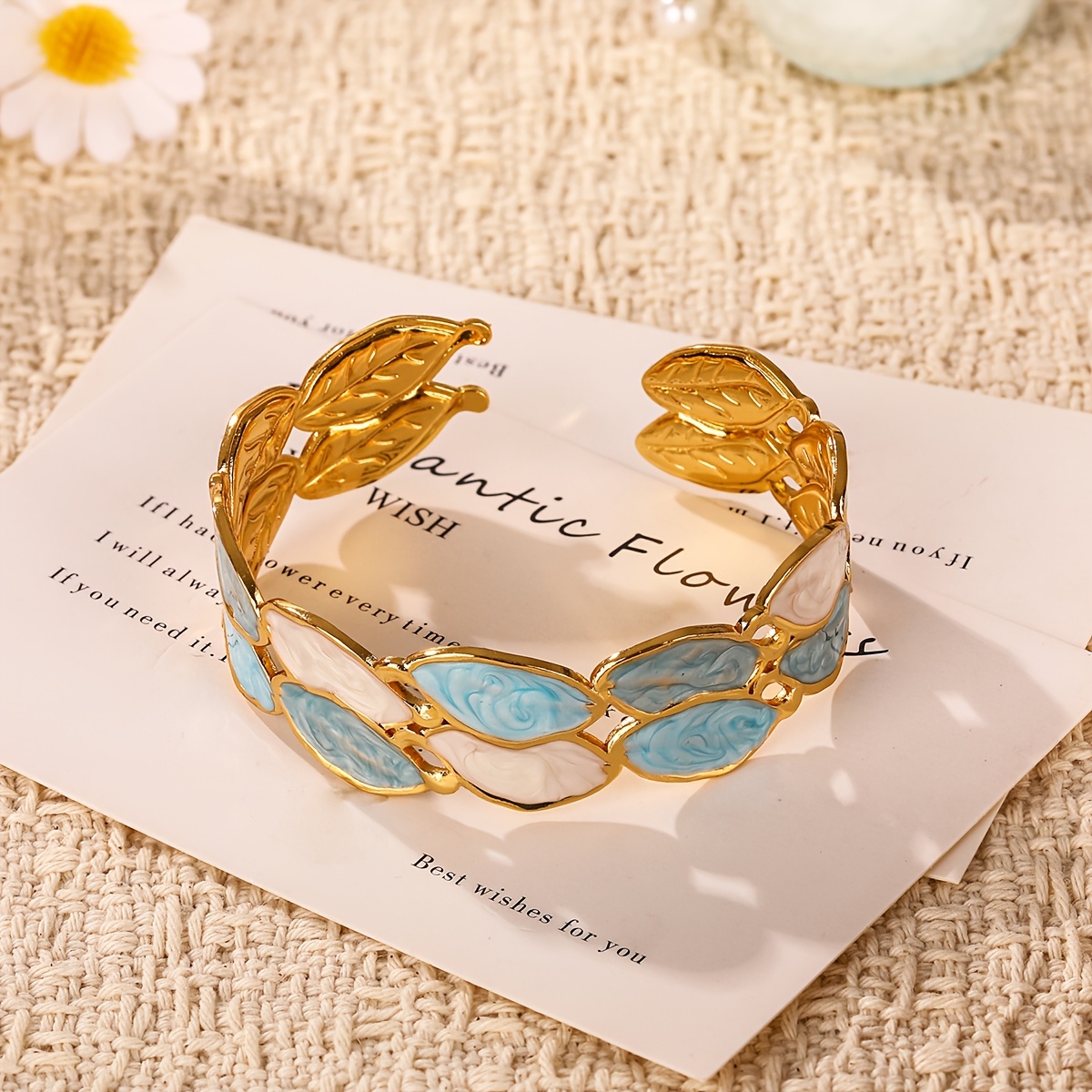 Elegant Color Block Enamel Open Cuff Bangle for Women, Soft Marbled Tone