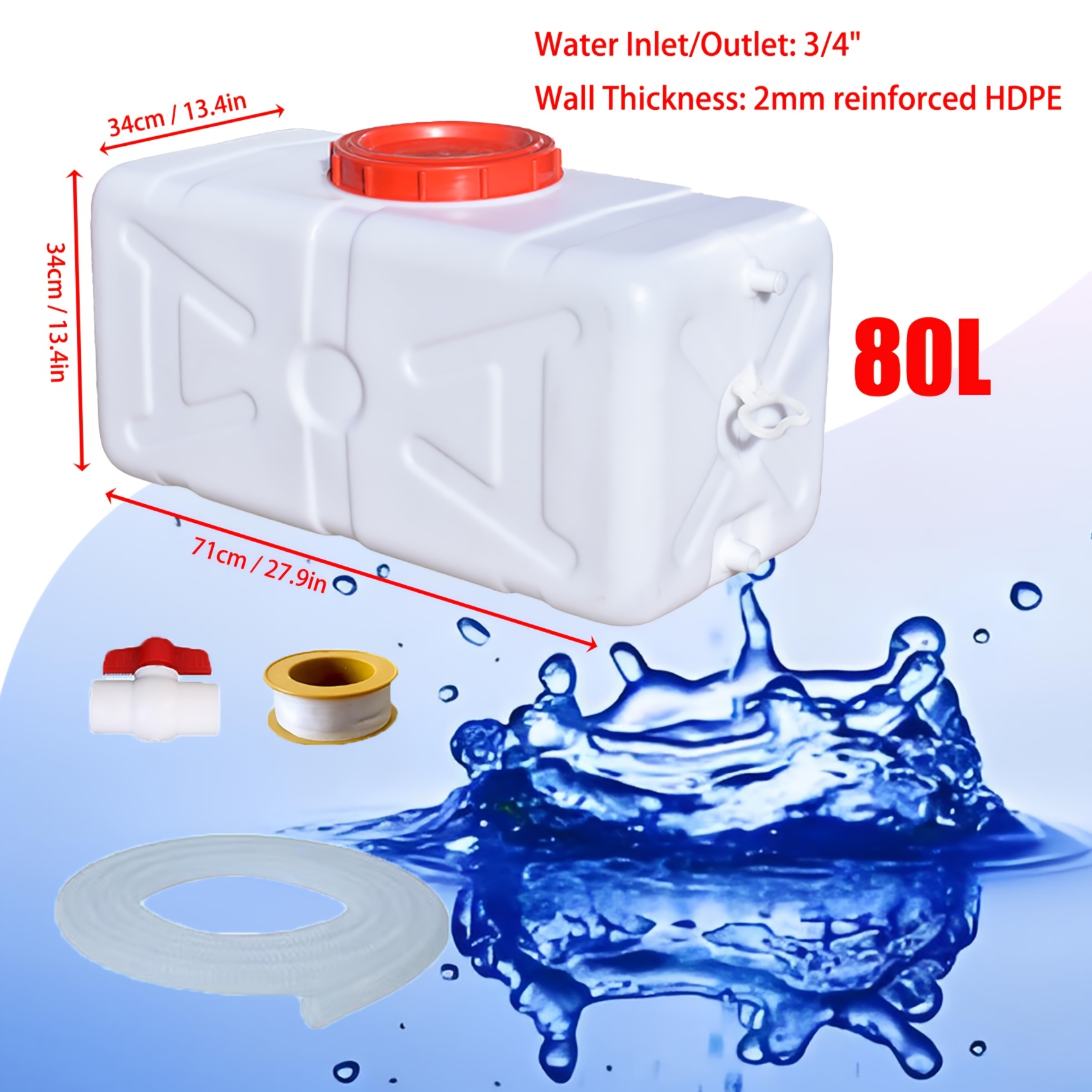 TEMU Récipient à eau horizontal portable en plastique de grande , aux chutes, avec robinet pour , le camping, l'extérieur, les en voiture