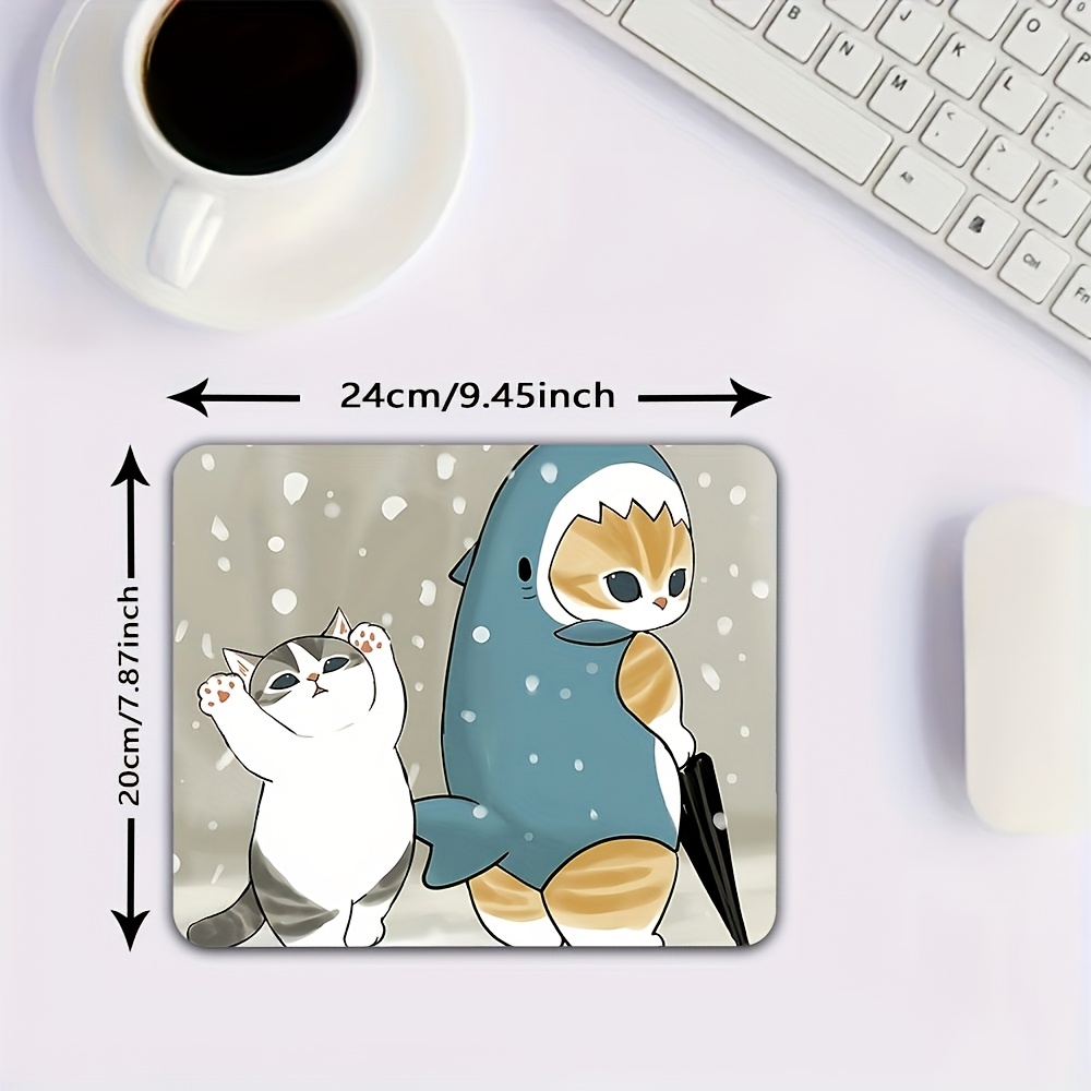 TEMU かわいい漫画のサメと猫柄 ラバーマウスパッド 滑り止めベース オフィス・勉強・ゲーム用 持ち運び可能で丈夫なデスクマット
