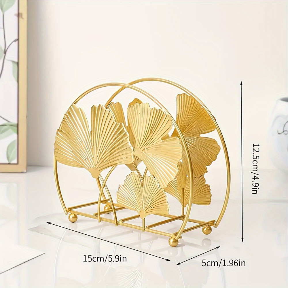 TEMU 1pc Elegant Golden Napkin Holder - Freestanding, Multifunctional Paper Towel Dispenser With Leaf Design For Coffee Shops, Hotels, Bars, And Home