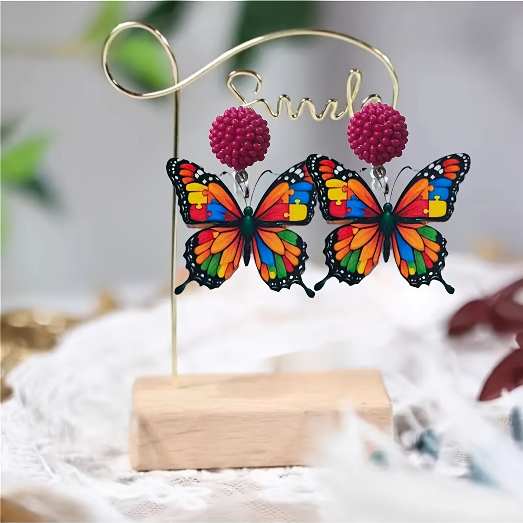 Rice Bead Spliced Resin Dreamy Butterfly Earrings