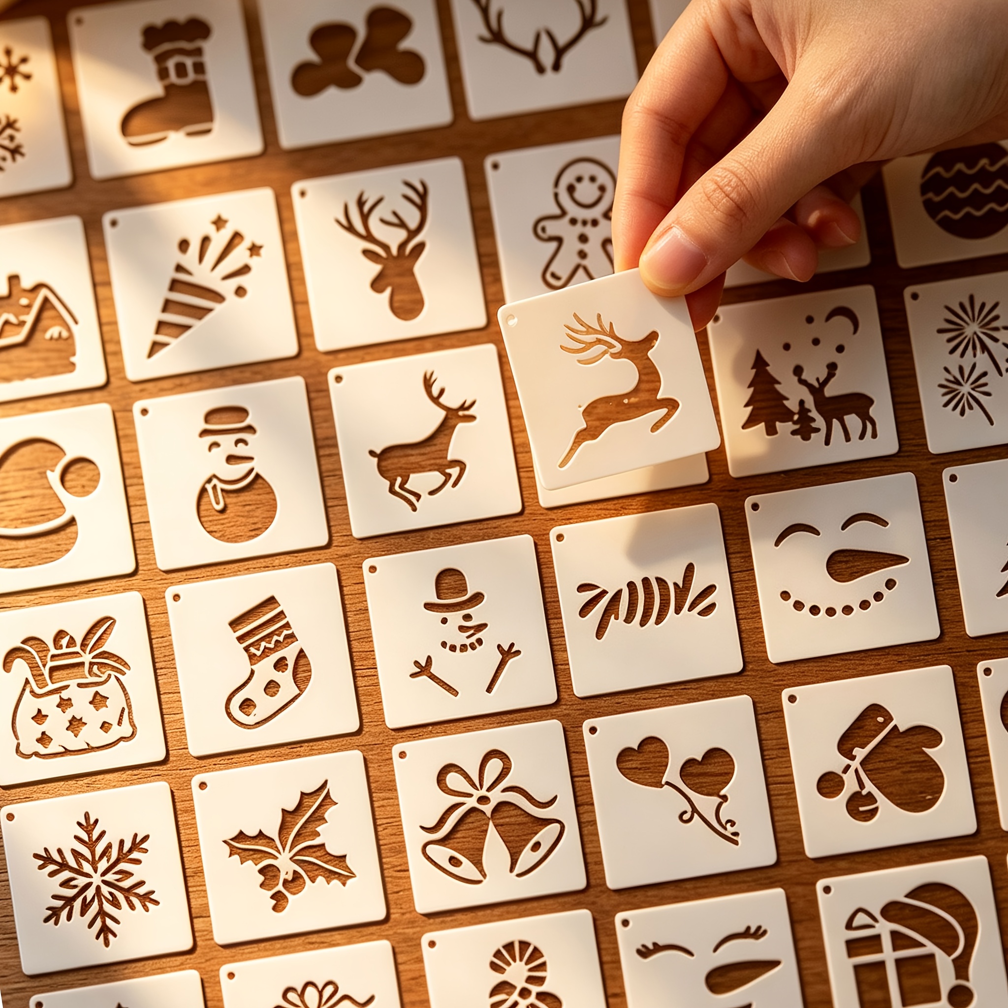 TEMU 36pcs/reusable Christmas Snowflake Stencil, Laser-cut Hollow Drawing Template, Diy Winter Snowflake Painting Stencils For Paper, Canvas, Wood,