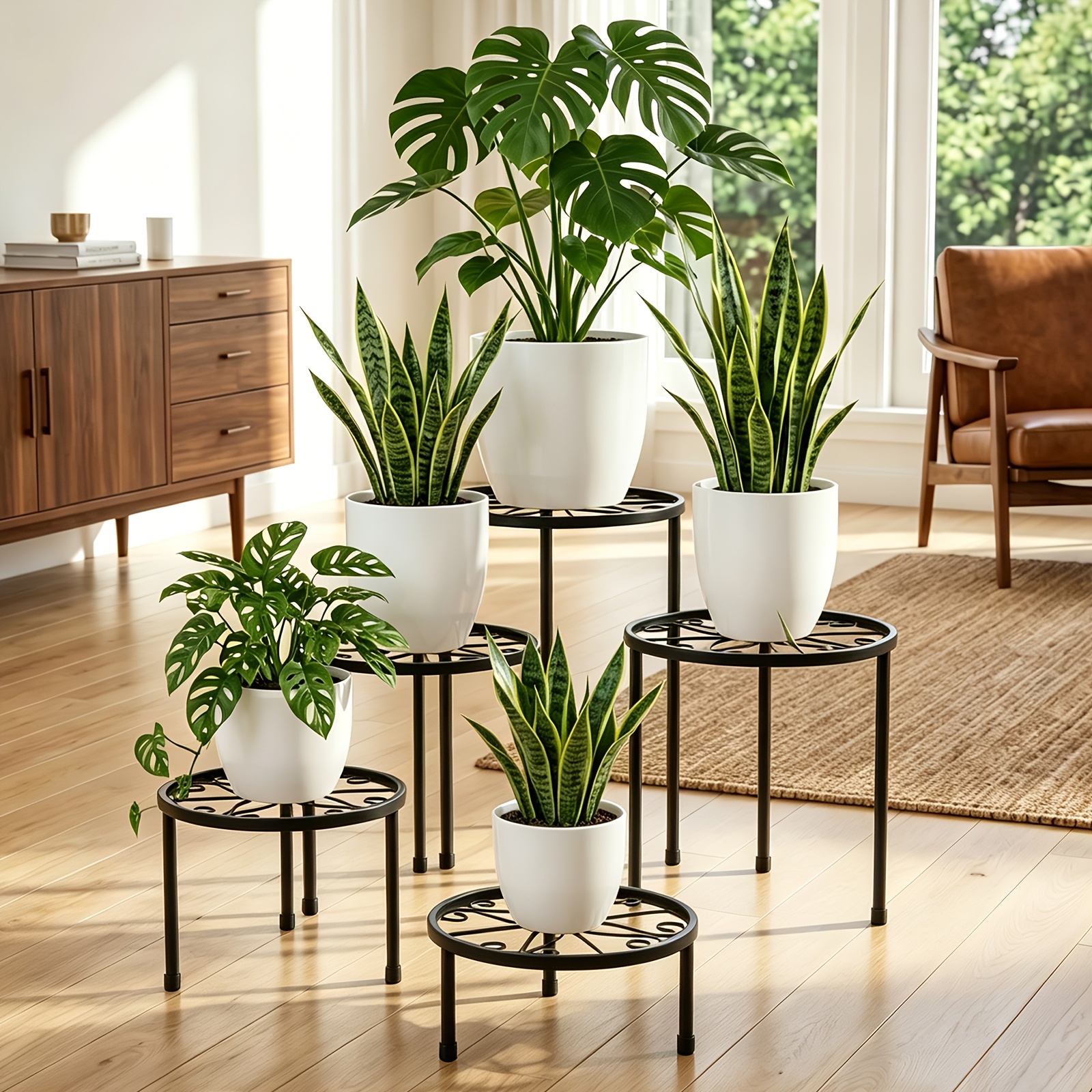 TEMU 5-pack Decent Metal Plant Stands, Heavy Pot Stands For Multiple Plants, Anti-rust Iron Plant Pot Shelf, Decoration Racks For Home Indoor And